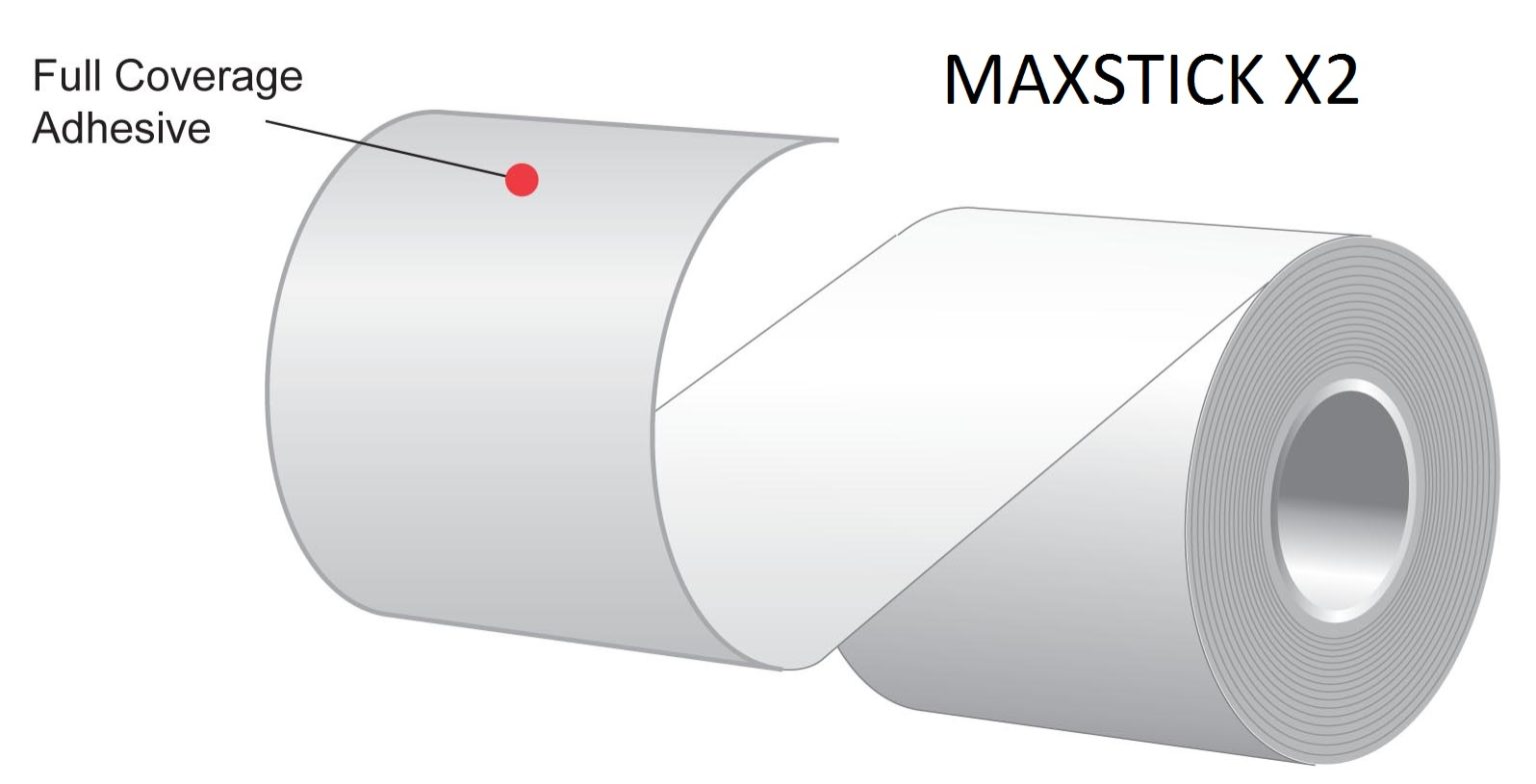 MAXStick X2 — 1.53″ x 270′ Full Adhesive Thermal Paper Rolls Heat